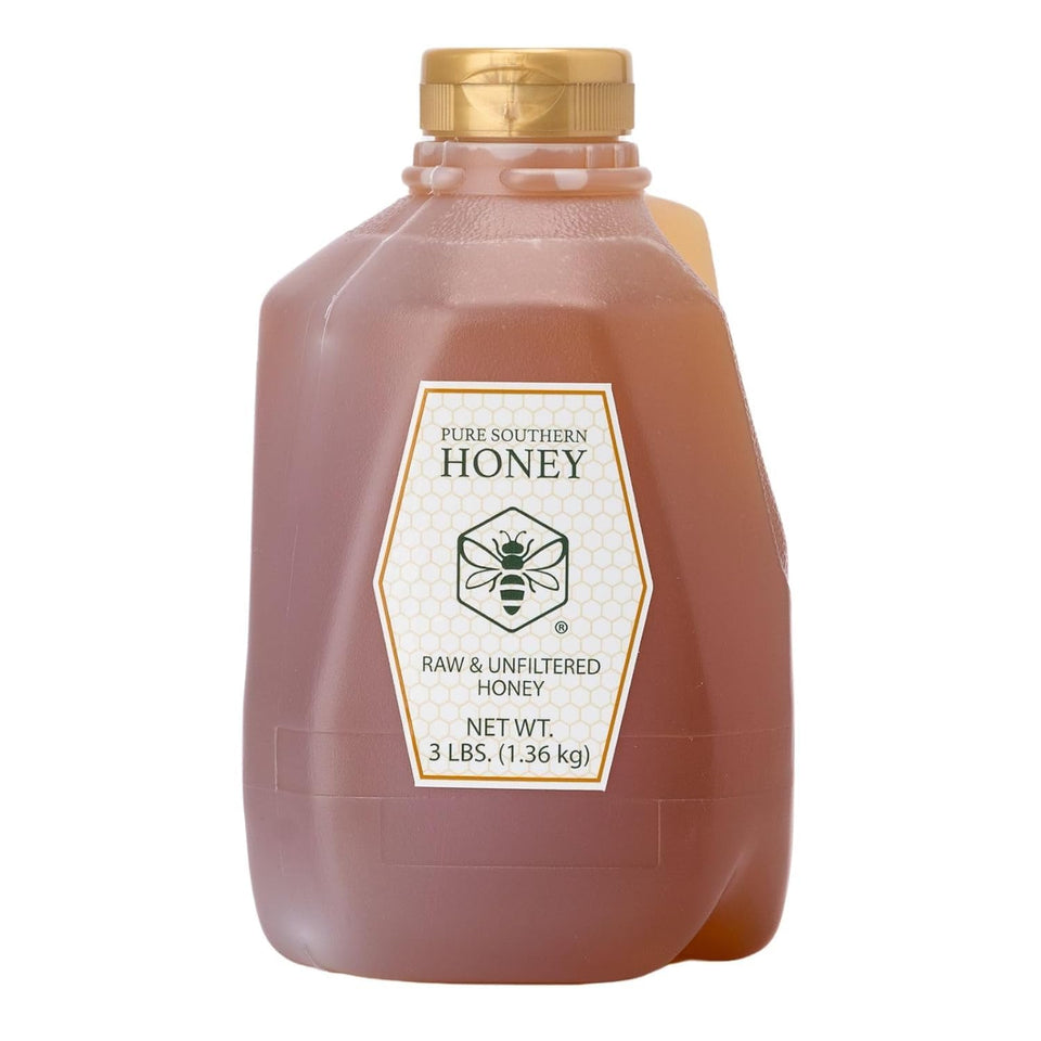 Pure Southern Honey raw unfiltered bottle with natural sweetness, ideal for tea and baking