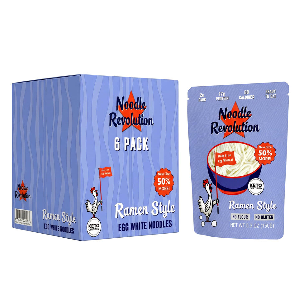Pure Traditions Noodle Revolution package front showing the new size and features