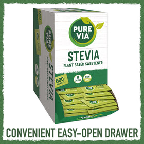 Pure Via stevia zero-calorie packets ideal for calorie-conscious diets.