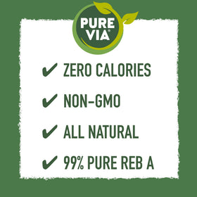Pure Via stevia packets in office break room setting for quick sweetening.