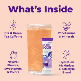 Pureboost Acai Alert glass with the drink, crisp berry flavor
