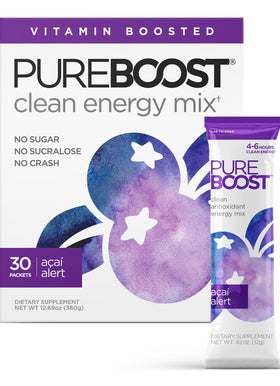 Pureboost Acai Alert packets ready to mix for a clean energy boost