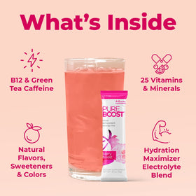 Pureboost Berry Boost mixing in water for a refreshing lift