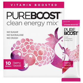 Pureboost Berry Boost packet dissolving for a clean energy lift