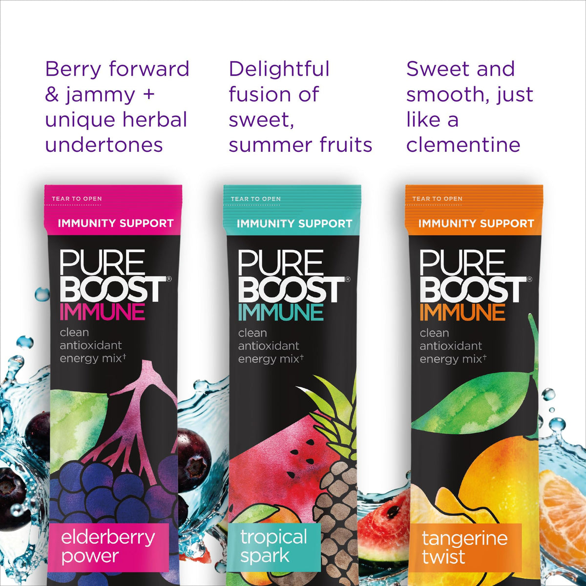 Pureboost dissolved in a glass reveals a clear, refreshing sugar-free beverage.