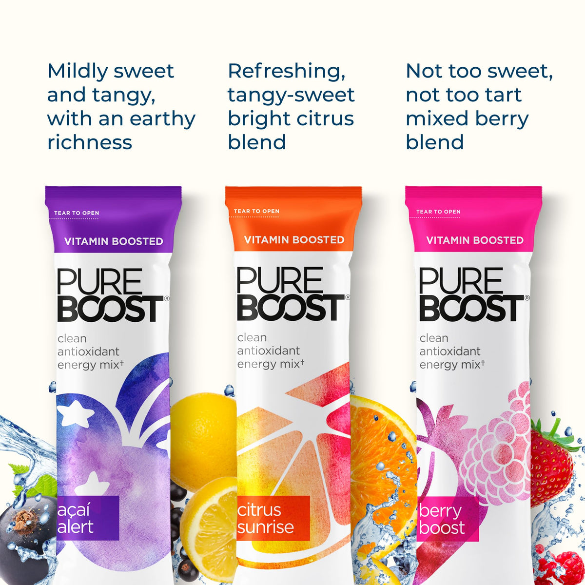 Pureboost green tea caffeine and B12 energy boost for steady focus.