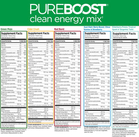 Pureboost ingredients panel with Vitamin C, Elderberry, Zinc, and electrolytes.