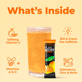 Pureboost Sugar-free formula packet showcasing zero sugar and cleaner energy