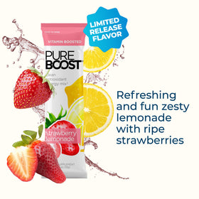 Pureboost packets offer convenient strawberry lemonade energy on the go.
