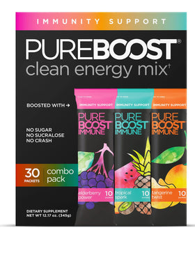 Pureboost sugar-free immune pack 30 count ready for quick daily energy and immune support.