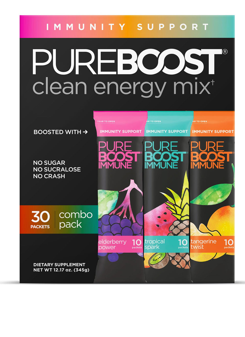 Pureboost sugar-free immune pack 30 count ready for quick daily energy and immune support.