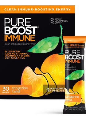 Pureboost Tangerine Twist packet dissolving for a refreshing energy boost