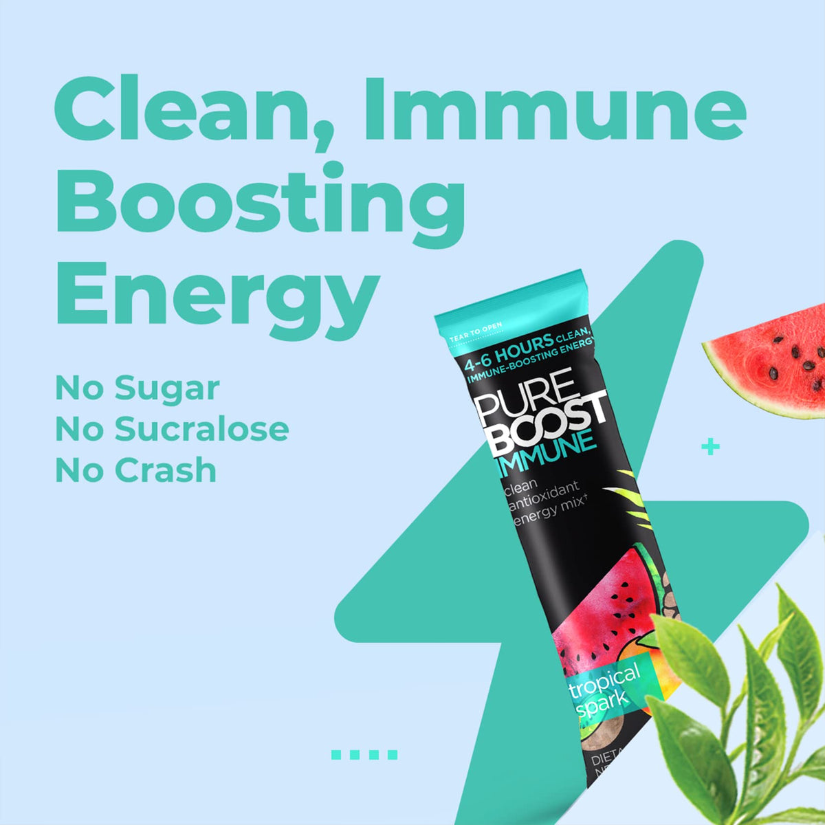 Elderberry and vitamin ingredients in Pureboost Tropical Spark for immune-supporting hydration.