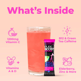 Pureboost vitamin C, D, A, and zinc label highlighting daily nutrient support