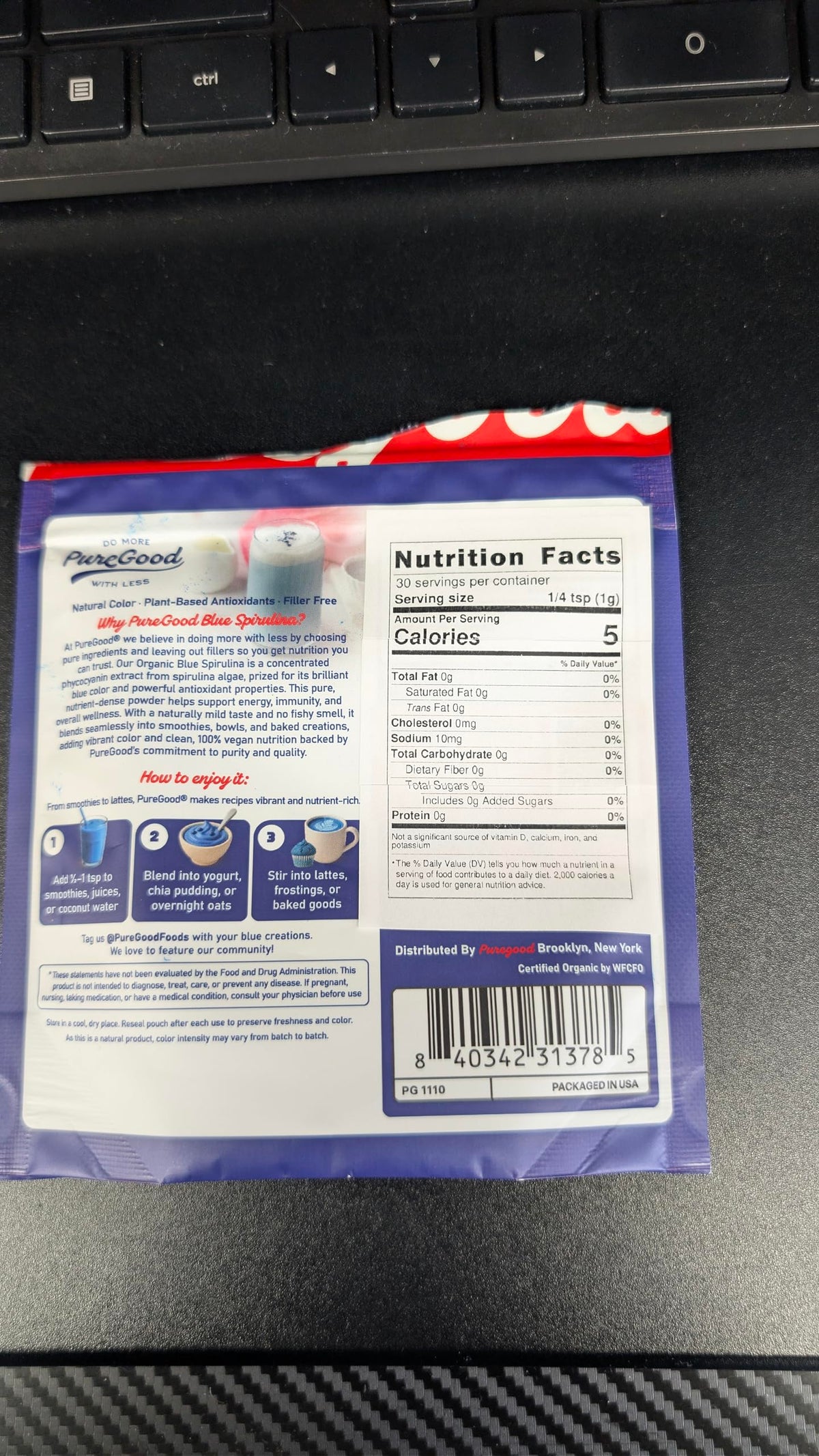 PureGood blue spirulina latte color for vibrant drinks