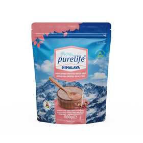 Purelife Himalayan Salt Pink Iodized Fine pack shows premium crystals for everyday seasoning.