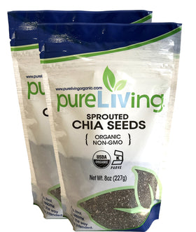 Pure Living chia seeds 2-pack front view; convenient pantry staple for breakfast.