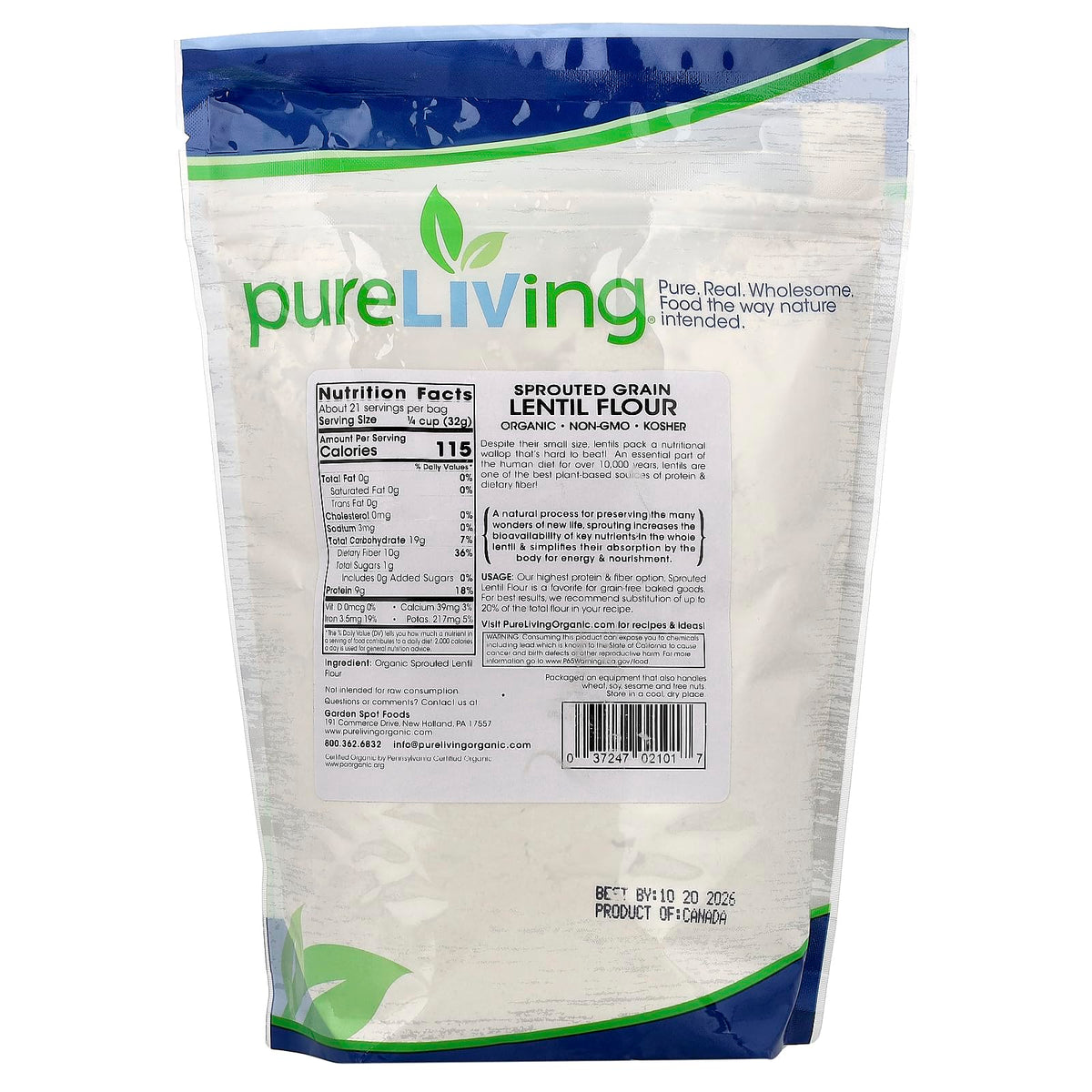 Pure Living Sprouted Lentil Flour in baking ideas, boosts protein and fiber