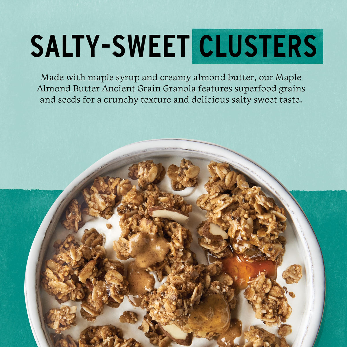 Purely Elizabeth granola clusters close-up highlighting sweet-salty flavor notes