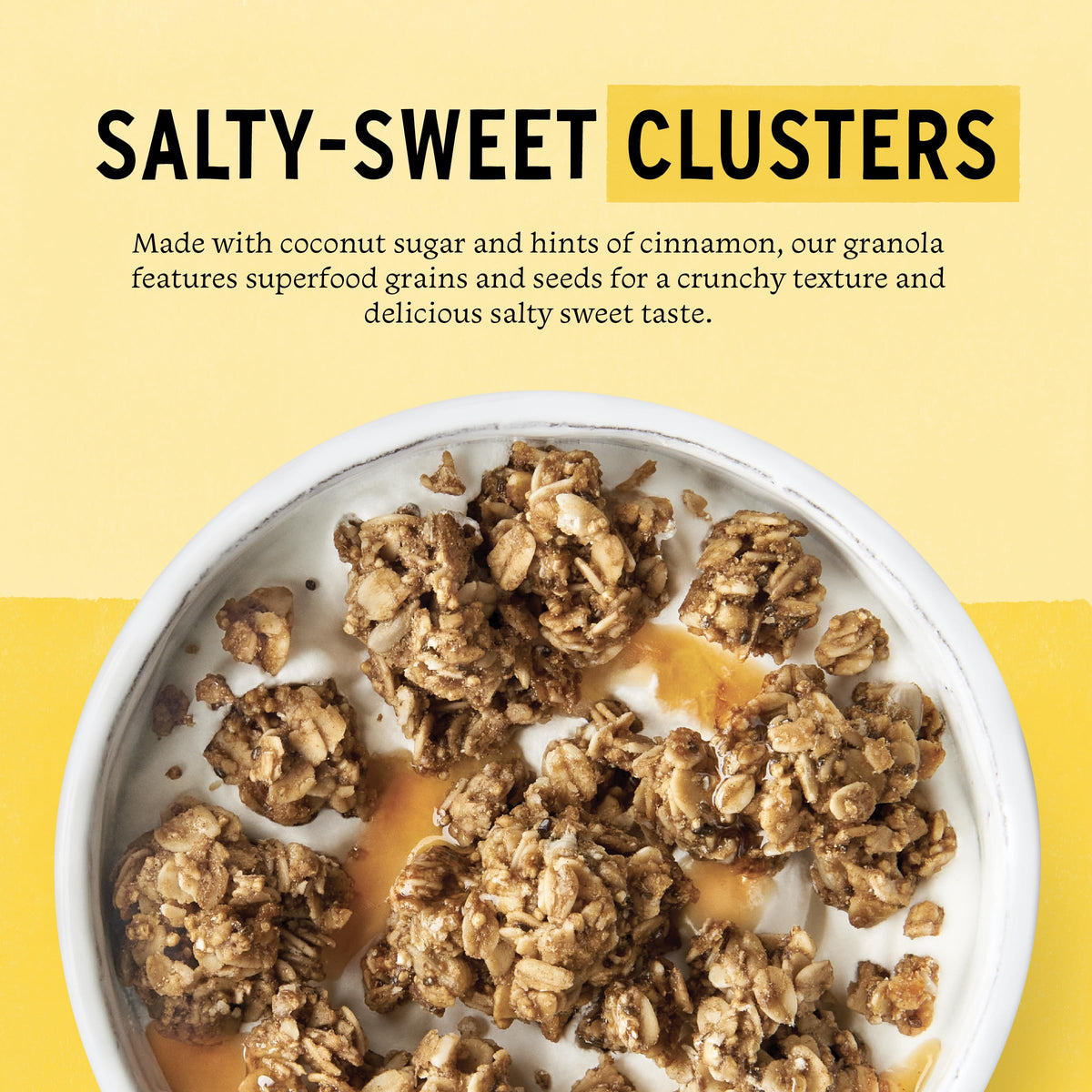 Purely Elizabeth Ancient Grain Granola served in a bowl, ideal crunchy topping for yogurt.