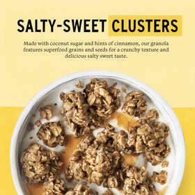 Purely Elizabeth Ancient Grain Granola served in a bowl, ideal crunchy topping for yogurt.