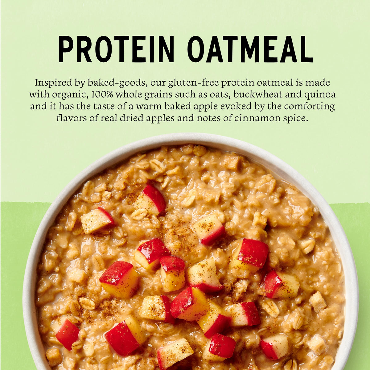 Purely Elizabeth Apple Harvest Crumble oatmeal bowl showcasing bakery-inspired flavor