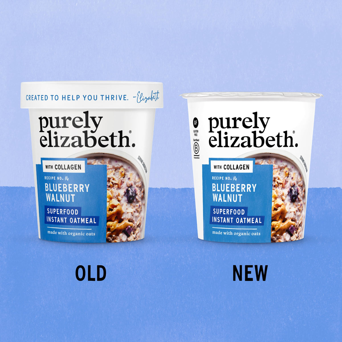 Purely Elizabeth blueberry walnut oatmeal ingredients close-up shows real fruit and nuts.