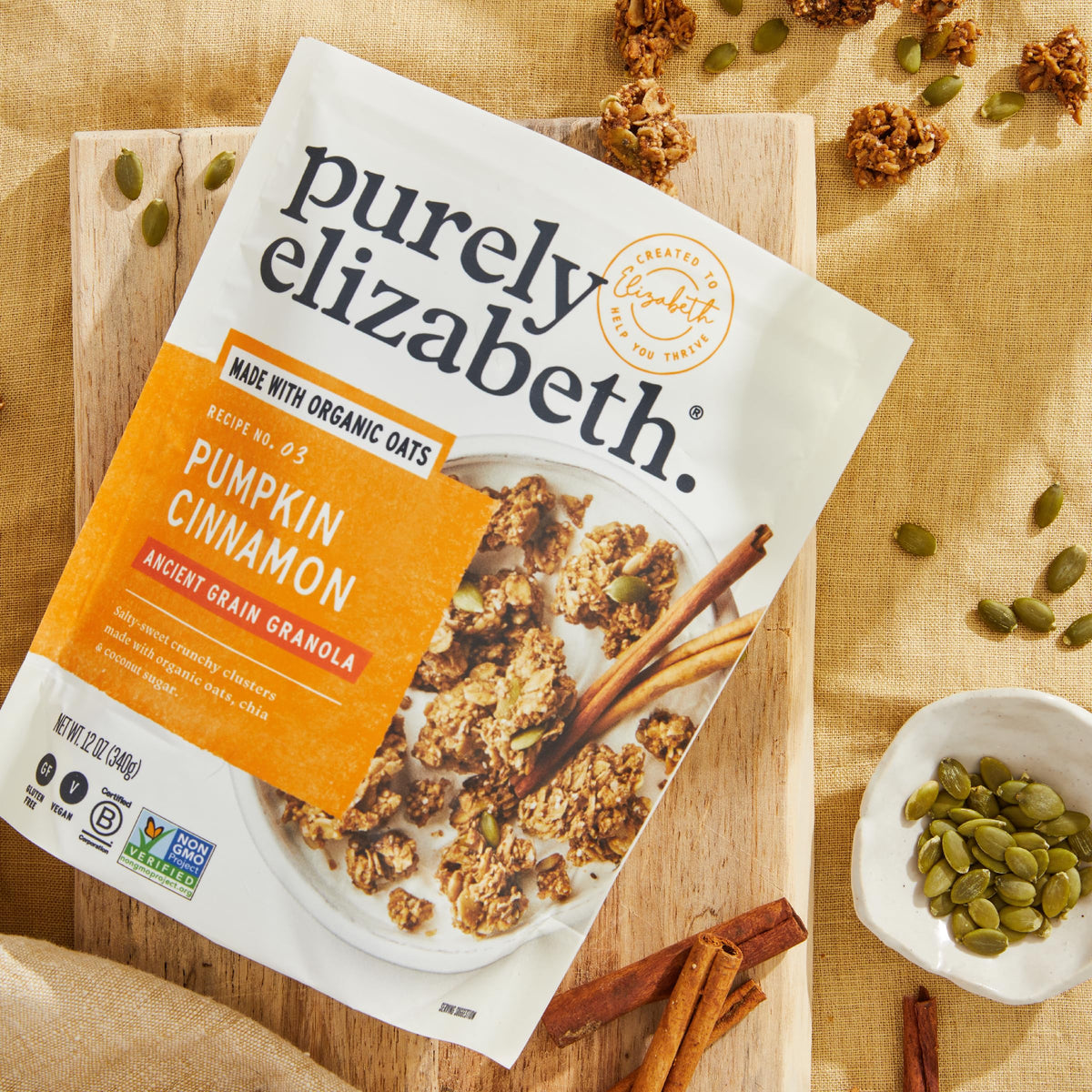 Purely Elizabeth coconut sugar-sweetened granola served in a bowl