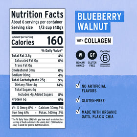 Purely Elizabeth Collagen Oatmeal Blueberry Walnut serving suggestions for warm or overnight oats