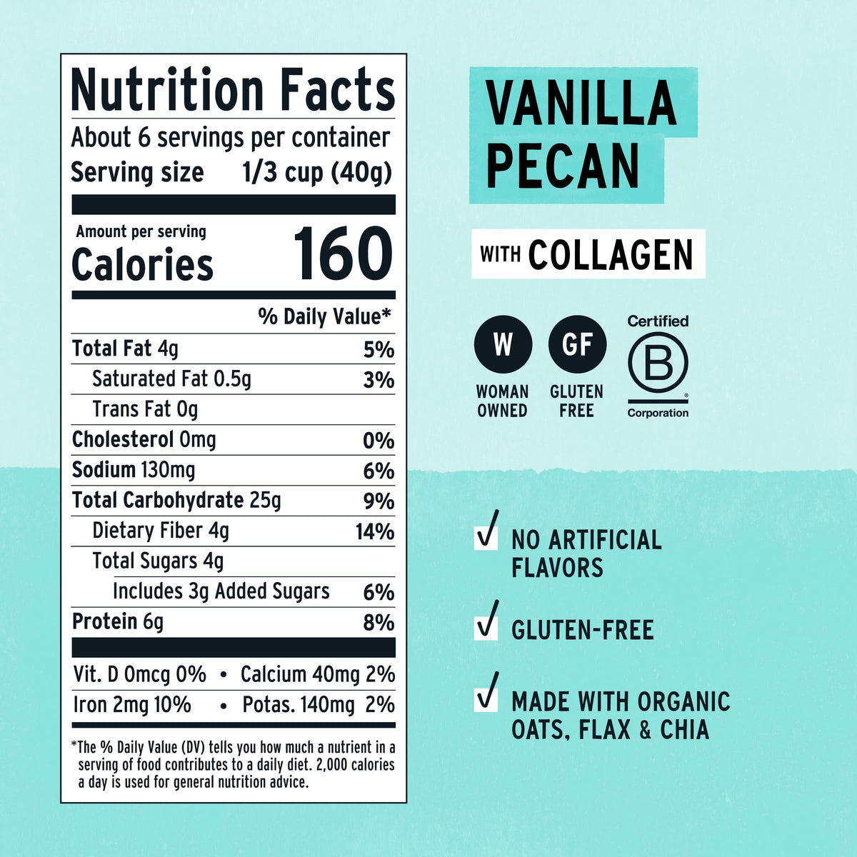 Ready-to-serve Purely Elizabeth Collagen Oatmeal Vanilla Pecan cup on a breakfast setting
