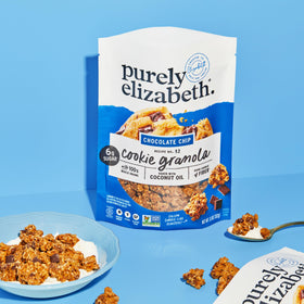 Purely Elizabeth Chocolate Chip bag shows crispy clusters for a snackable bite.