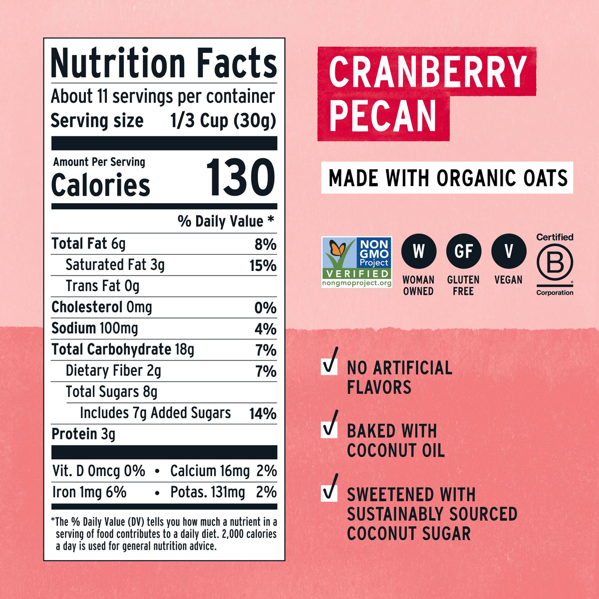 Purely Elizabeth Cranberry Pecan Granola pack of three bags for easy, on-the-go snacking