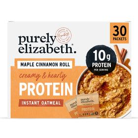 Purely Elizabeth Creamy & Hearty Protein Oatmeal Maple Cinnamon Roll packaging for easy mornings.