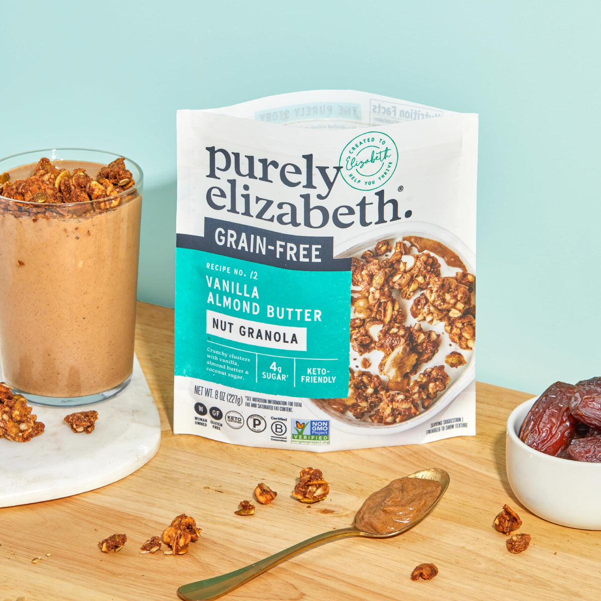 Purely Elizabeth gluten-free vegan non-GMO granola uses clean ingredients.