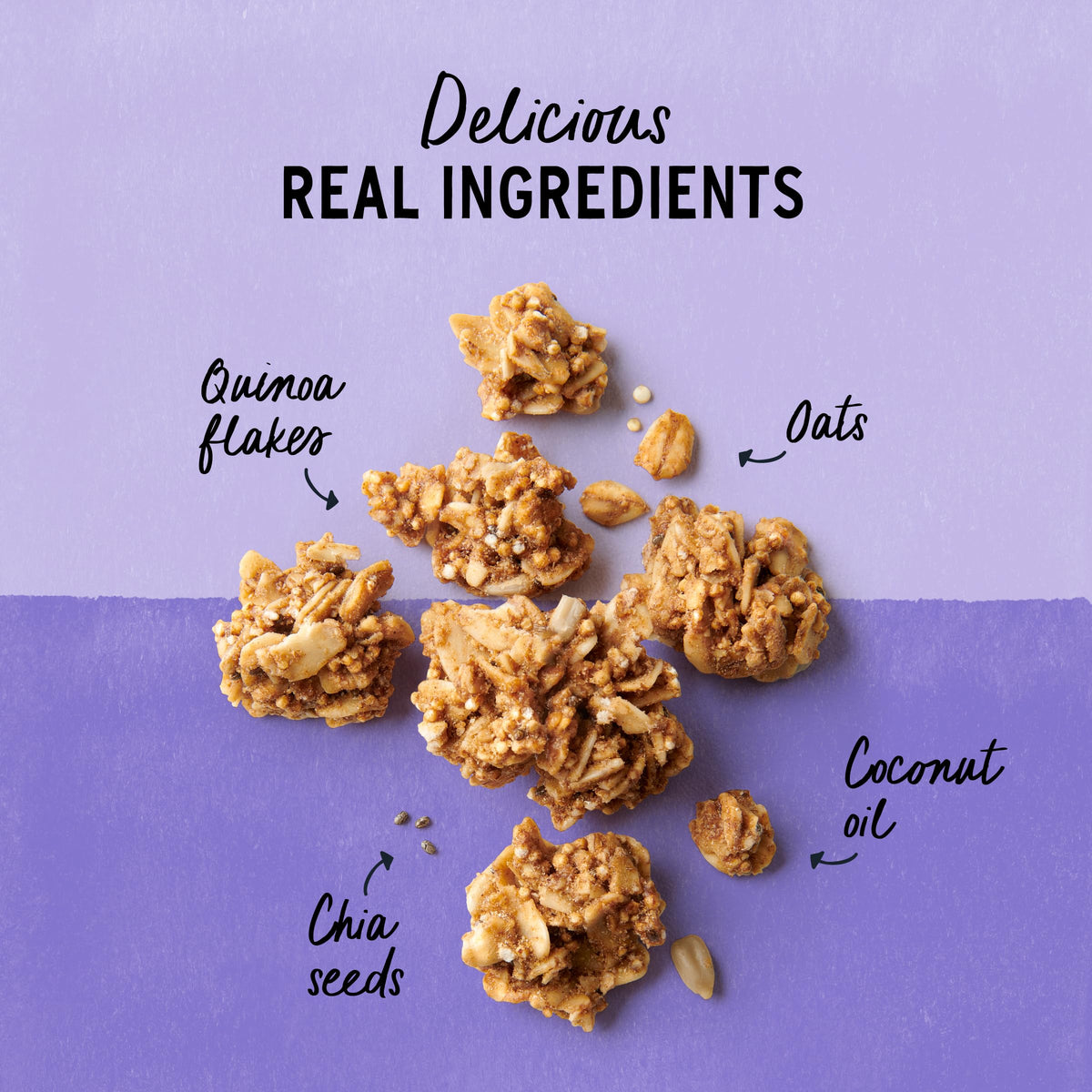 Purely Elizabeth granola clusters close-up highlighting salty-sweet crunch.