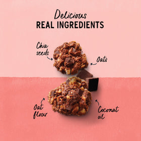 Purely Elizabeth granola clusters with dark chocolate showcase crispy texture.