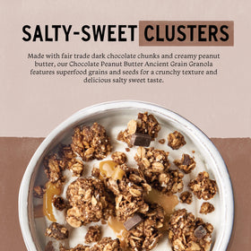 Granola clusters close-up showing crunchy texture and chocolate swirl.