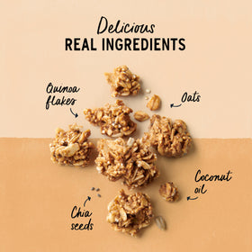 Pouring Purely Elizabeth Honey Almond Ancient Grain Granola into a bowl for a crunchy snack