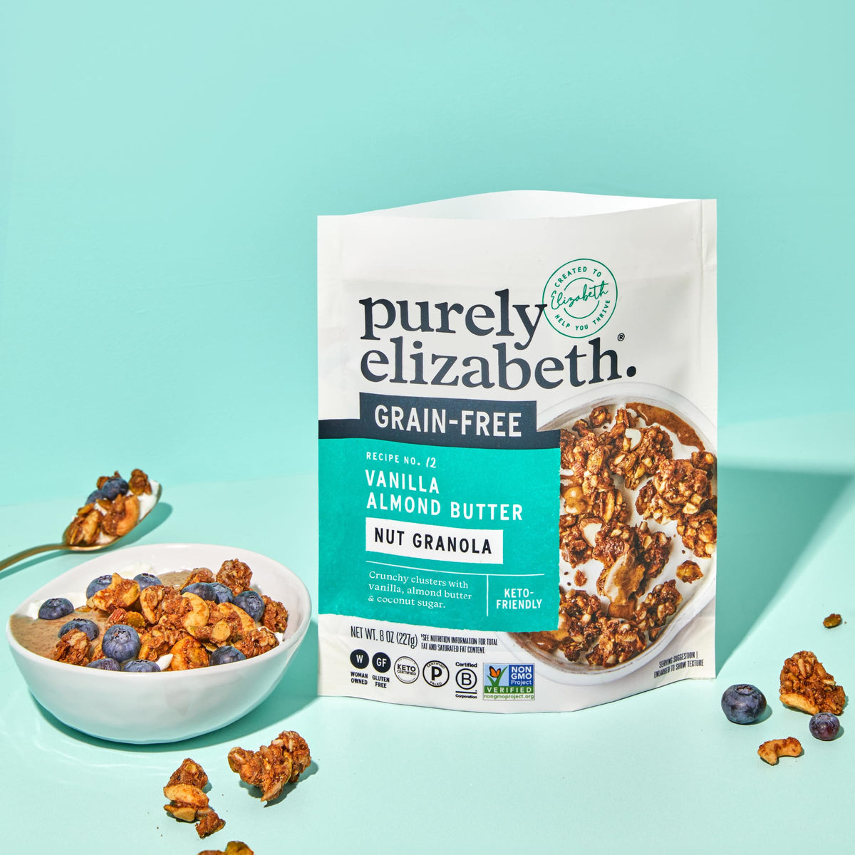 Close-up of Purely Elizabeth Keto granola clusters for a satisfying crunch