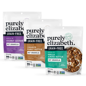 Purely Elizabeth Keto Vanilla Almond Butter Granola 8 oz bag, ideal for on-the-go snacking