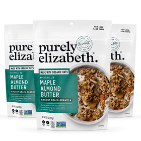 Purely Elizabeth maple almond butter granola bag with gluten-free crunch for breakfast