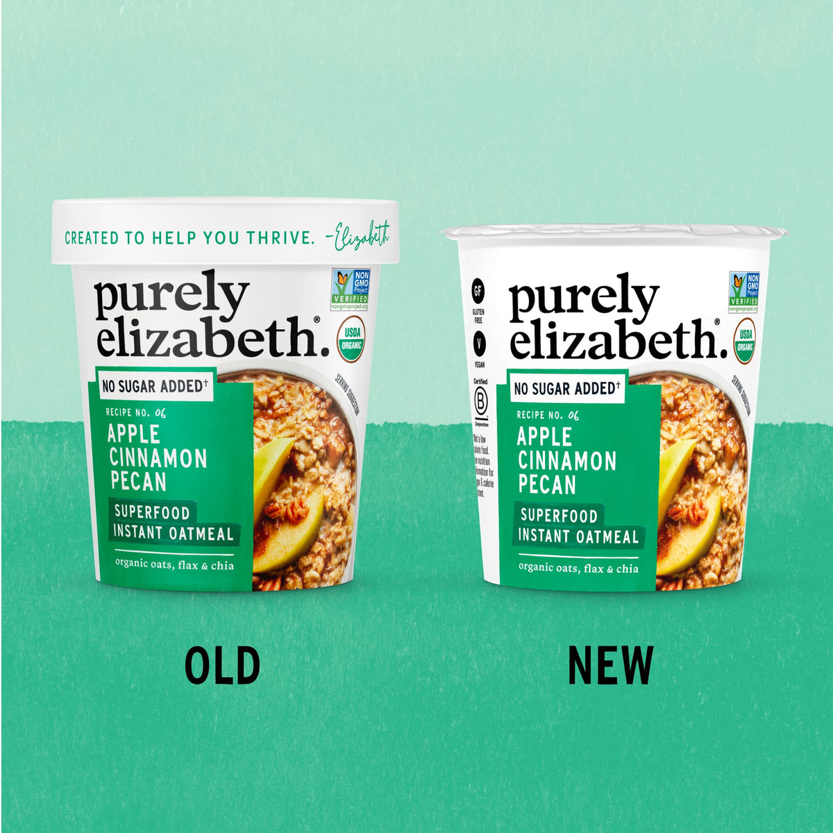 Purely Elizabeth No Added Sugar claim with real apples and pecans.