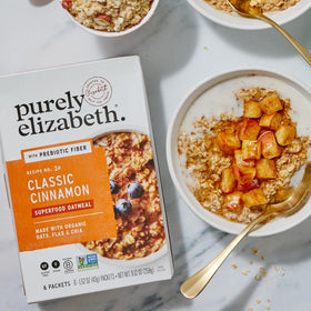 Purely Elizabeth oatmeal cinnamon in a prepared bowl