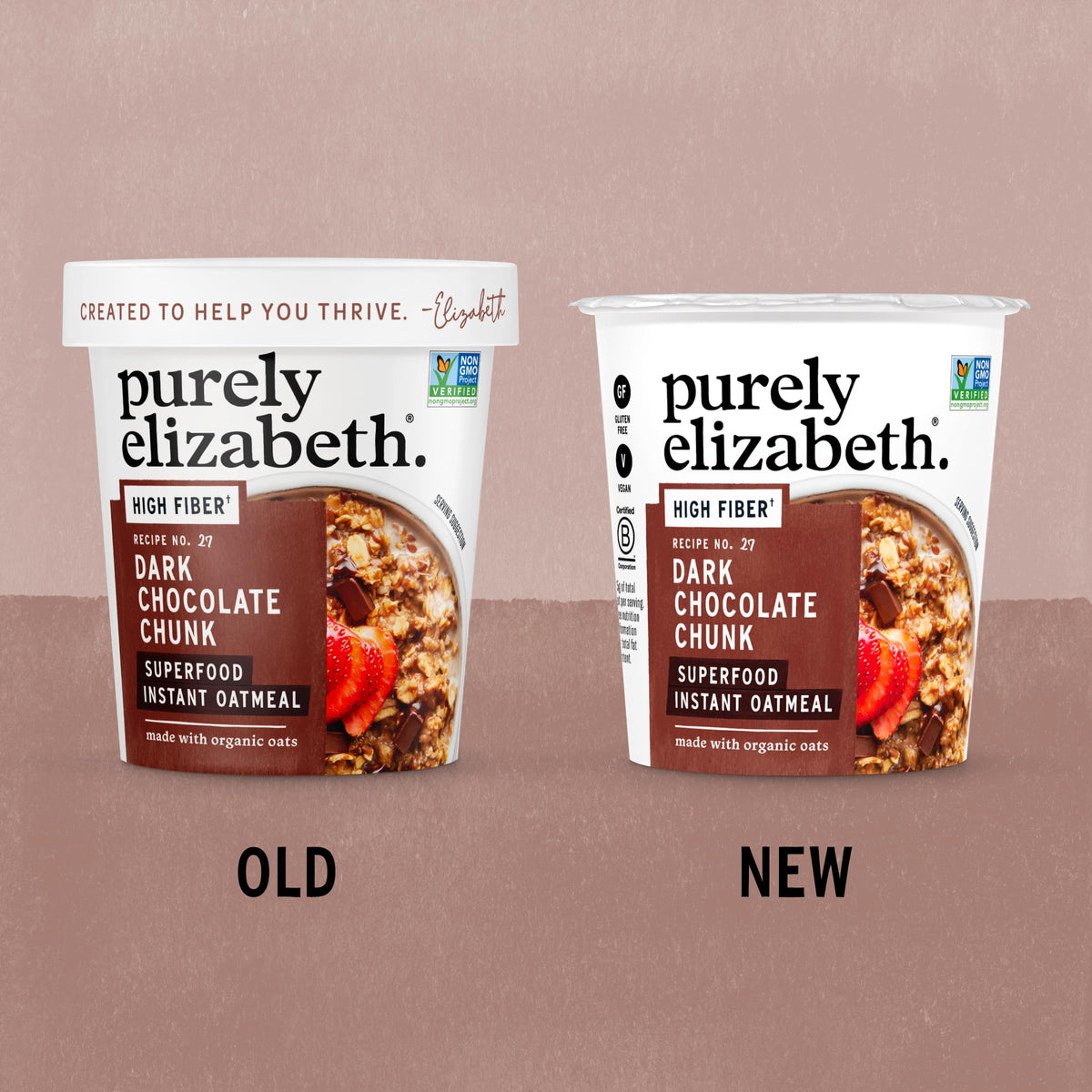 Purely Elizabeth Oatmeal Cup with chocolate chunks close-up.