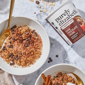 Purely Elizabeth Original Organic cup close-up communicates natural texture and gluten-free confidence.