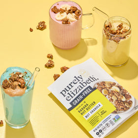 Paleo and keto certified packaging from Purely Elizabeth granola emphasizes clean ingredients.