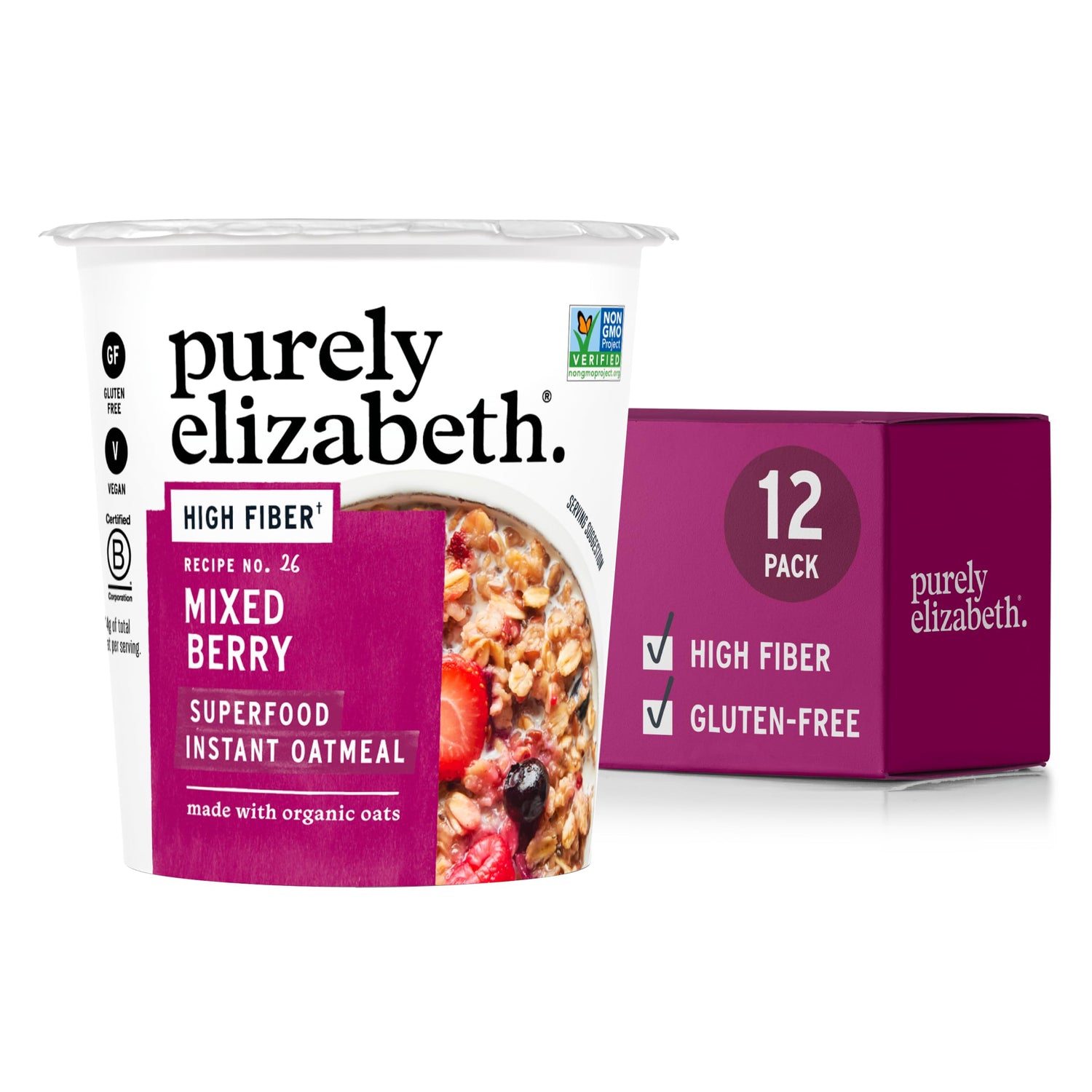 Purely Elizabeth superfood oatmeal cup mixed berry pack of 12 for on-the-go mornings.