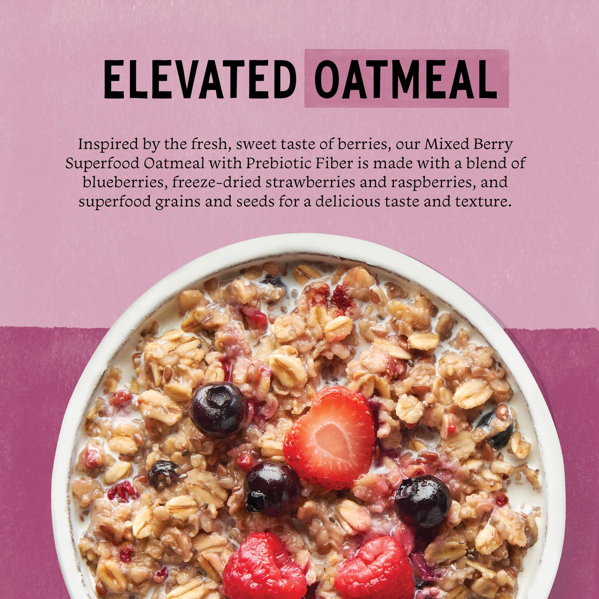 Purely Elizabeth oatmeal cup highlighting prebiotic fiber for gut-friendly breakfast.