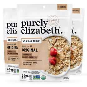 Purely Elizabeth Superfood Oats Original bowl showcasing a fiber-rich breakfast option