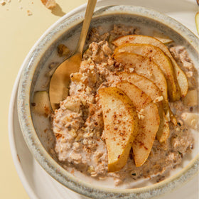 Overnight oats in a jar using Purely Elizabeth oats for easy prep